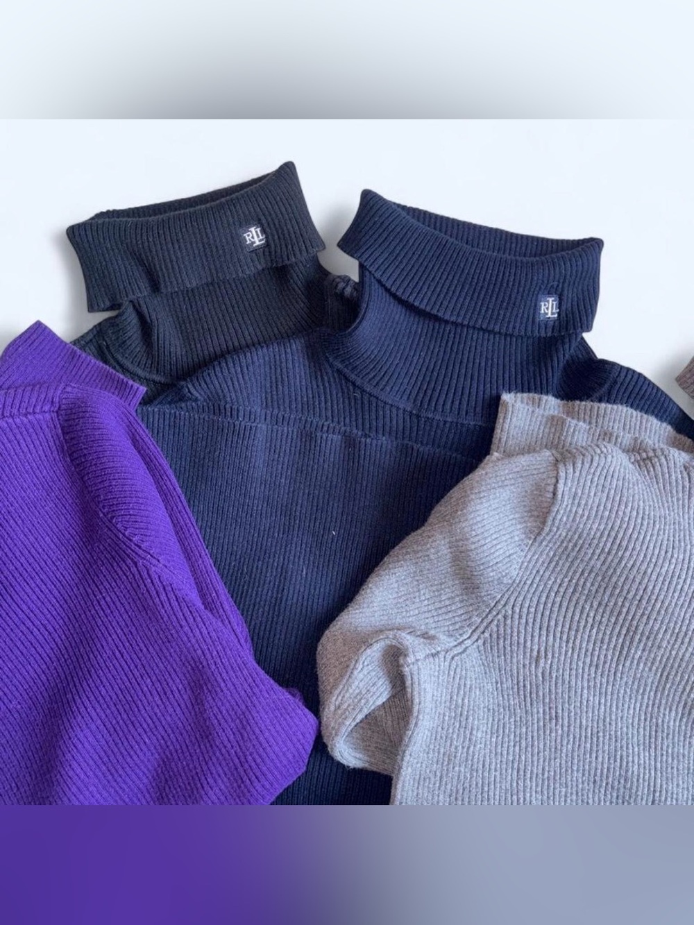 Bundle of 4 Ralph Lauren Navy Black, Purple & Gray Ribbed Turtleneck Sweaters